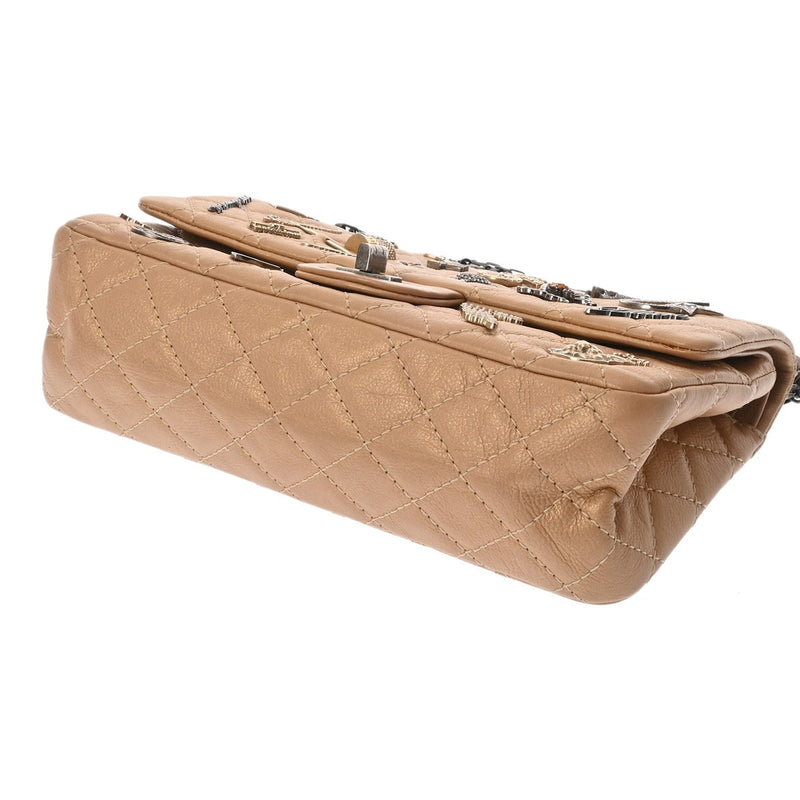 CHANEL シャネル マトラッセ 2.55 チェーンショルダー 23cm アイコンチャーム Ｗフラップ ベージュゴールド レディース カーフ ショルダーバッグ Aランク 中古 銀蔵