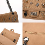 CHANEL シャネル マトラッセ 2.55 チェーンショルダー 23cm アイコンチャーム Ｗフラップ ベージュゴールド レディース カーフ ショルダーバッグ Aランク 中古 銀蔵