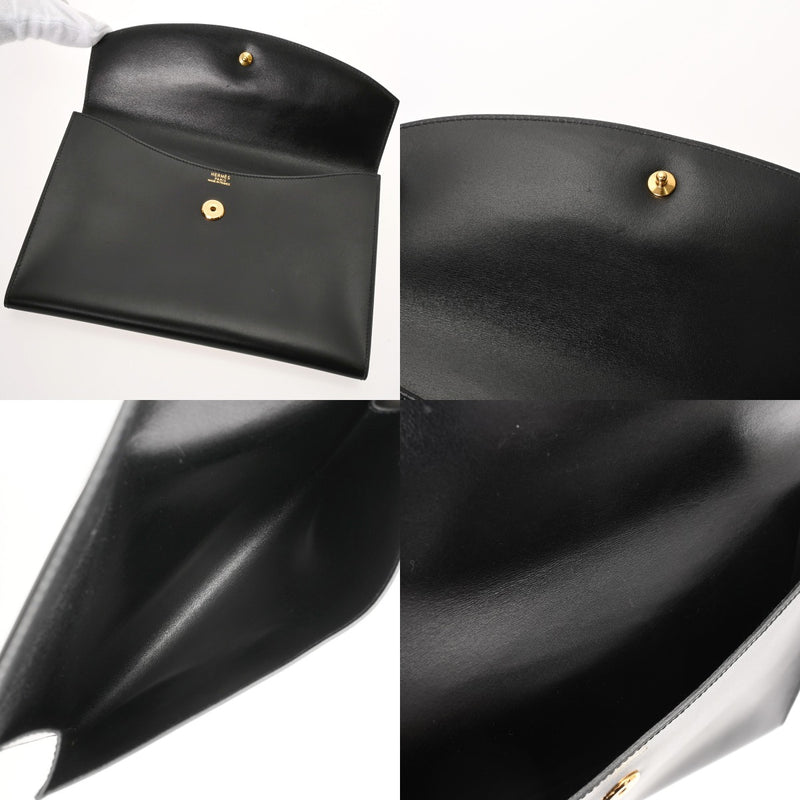 HERMES エルメス ポシェットカデナ ブラック □D刻印(2000年頃) メンズ ボックスカーフ クラッチバッグ Aランク 中古 銀蔵