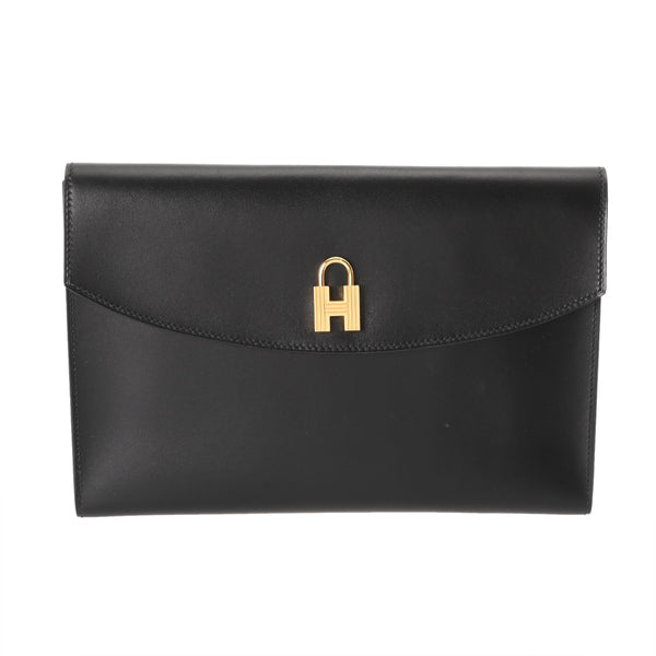 HERMES エルメス ポシェットカデナ ブラック □D刻印(2000年頃) メンズ ボックスカーフ クラッチバッグ Aランク 中古 銀蔵