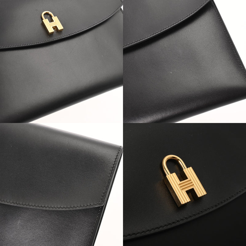 HERMES エルメス ポシェットカデナ ブラック □D刻印(2000年頃) メンズ ボックスカーフ クラッチバッグ Aランク 中古 銀蔵