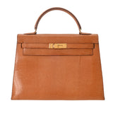 HERMES エルメス ケリー 32 外縫い ナチュラル ○X刻印(1994年頃) レディース リザード 2WAYバッグ Bランク 中古 銀蔵