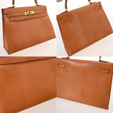 HERMES エルメス ケリー 32 外縫い ナチュラル ○X刻印(1994年頃) レディース リザード 2WAYバッグ Bランク 中古 銀蔵