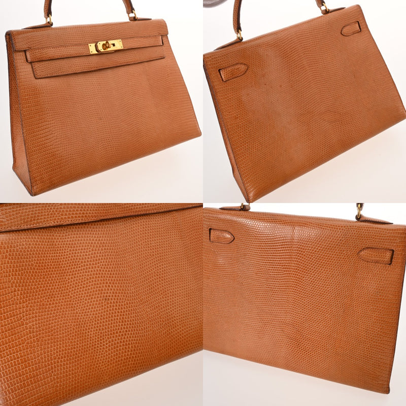 HERMES エルメス ケリー 32 外縫い ナチュラル ○X刻印(1994年頃) レディース リザード 2WAYバッグ Bランク 中古 銀蔵