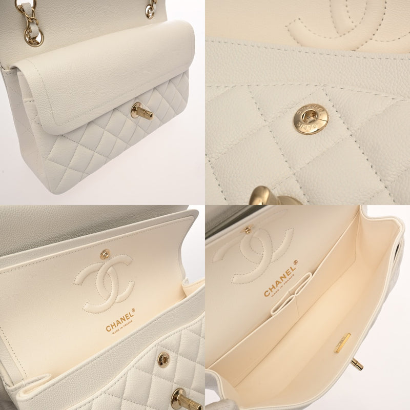CHANEL シャネル マトラッセ クラシック スモールハンドバッグ 23cm ホワイト A01113 レディース キャビアスキン ショルダーバッグ Aランク 中古 銀蔵