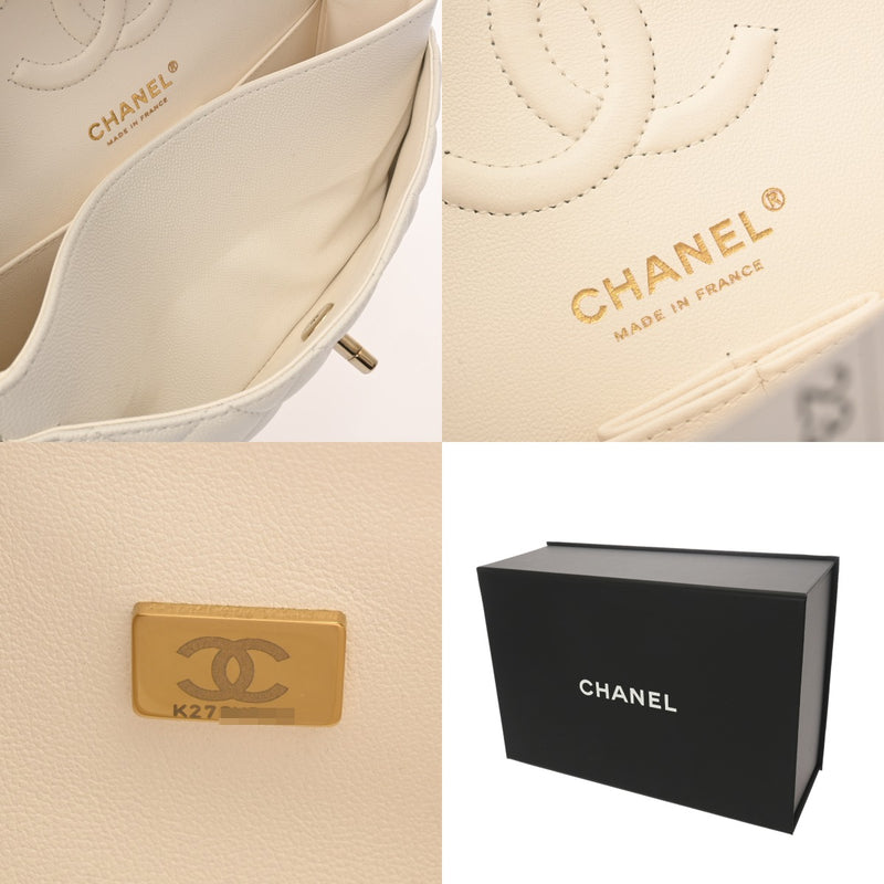 CHANEL シャネル マトラッセ クラシック スモールハンドバッグ 23cm ホワイト A01113 レディース キャビアスキン ショルダーバッグ Aランク 中古 銀蔵