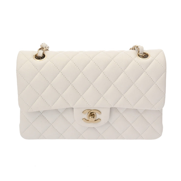 CHANEL シャネル マトラッセ クラシック スモールハンドバッグ 23cm ホワイト A01113 レディース キャビアスキン ショルダーバッグ Aランク 中古 銀蔵