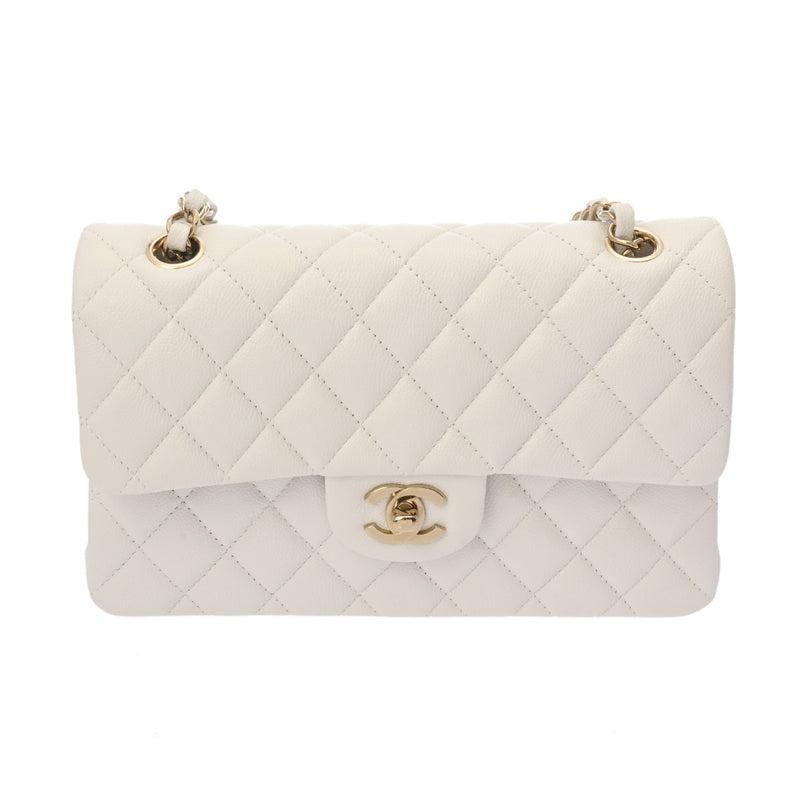 CHANEL シャネル マトラッセ クラシック スモールハンドバッグ 23cm ホワイト A01113 レディース キャビアスキン ショルダーバッグ Aランク 中古 銀蔵