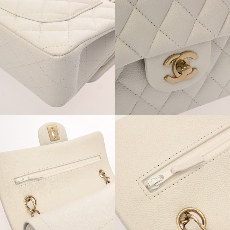 CHANEL シャネル マトラッセ クラシック スモールハンドバッグ 23cm ホワイト A01113 レディース キャビアスキン ショルダーバッグ Aランク 中古 銀蔵