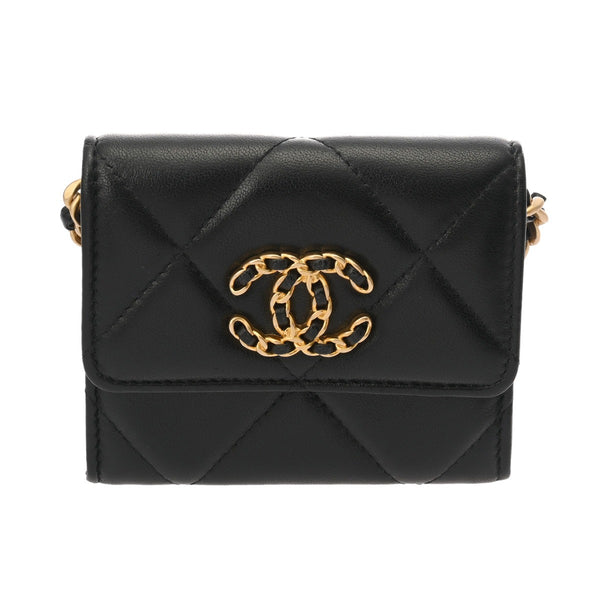 CHANEL シャネル シャネル19 ミニ チェーンウォレット ブラック AP2409 レディース ラムスキン ショルダーバッグ Aランク 中古 銀蔵