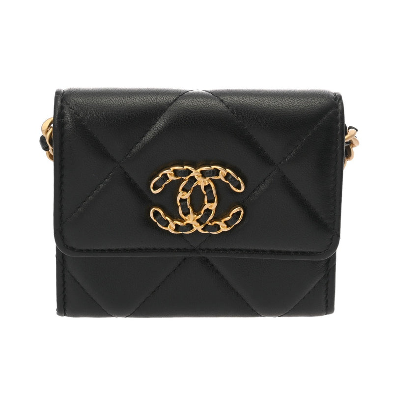 CHANEL シャネル シャネル19 ミニ チェーンウォレット ブラック AP2409 レディース ラムスキン ショルダーバッグ Aランク 中古 銀蔵