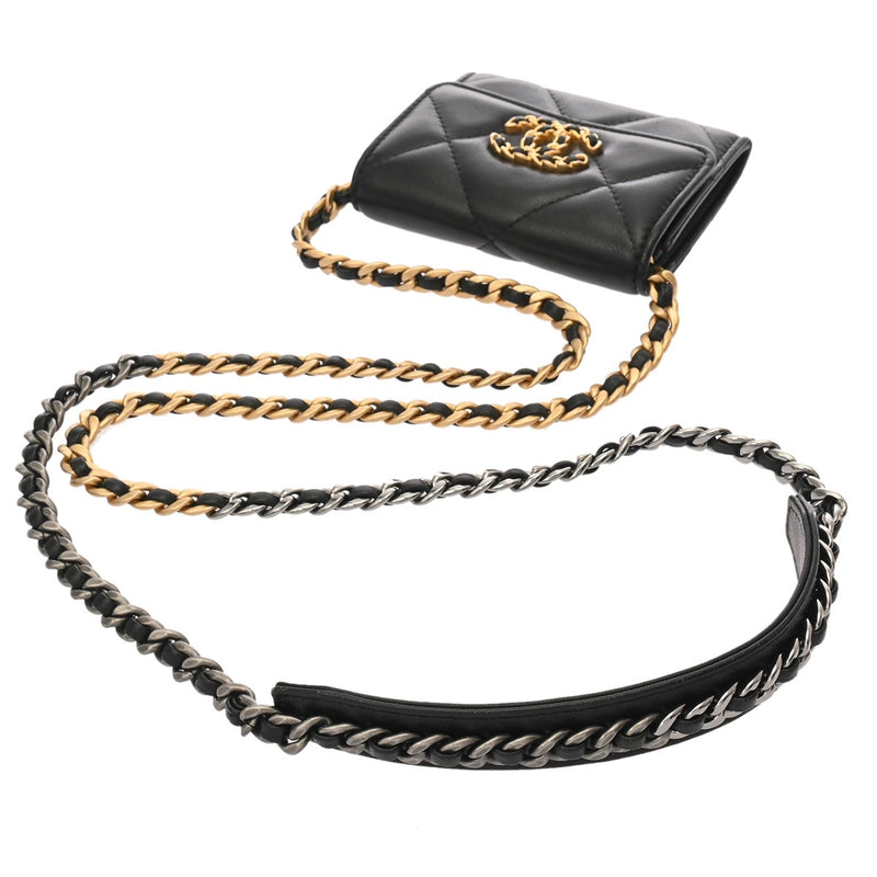 CHANEL シャネル シャネル19 ミニ チェーンウォレット ブラック AP2409 レディース ラムスキン ショルダーバッグ Aランク 中古 銀蔵