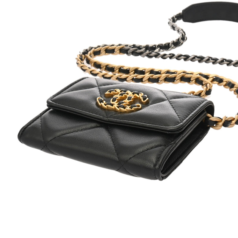 CHANEL シャネル シャネル19 ミニ チェーンウォレット ブラック AP2409 レディース ラムスキン ショルダーバッグ Aランク 中古 銀蔵