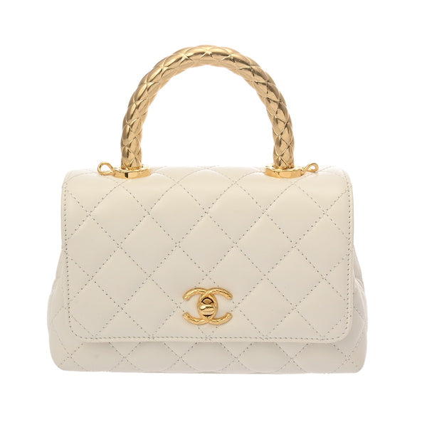 CHANEL シャネル マトラッセ トップハンドル XXS 2WAY ホワイト AS2215 レディース レザー ハンドバッグ 新同 中古 銀蔵