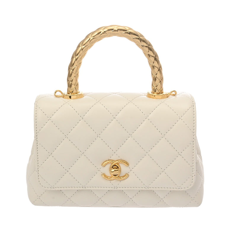 CHANEL シャネル マトラッセ トップハンドル XXS 2WAY ホワイト AS2215 レディース レザー ハンドバッグ 新同 中古 銀蔵