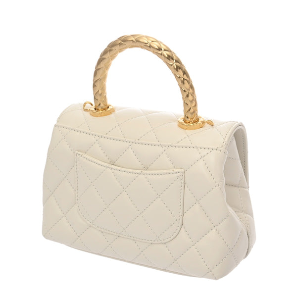 CHANEL シャネル マトラッセ トップハンドル XXS 2WAY ホワイト AS2215 レディース レザー ハンドバッグ 新同 中古 銀蔵