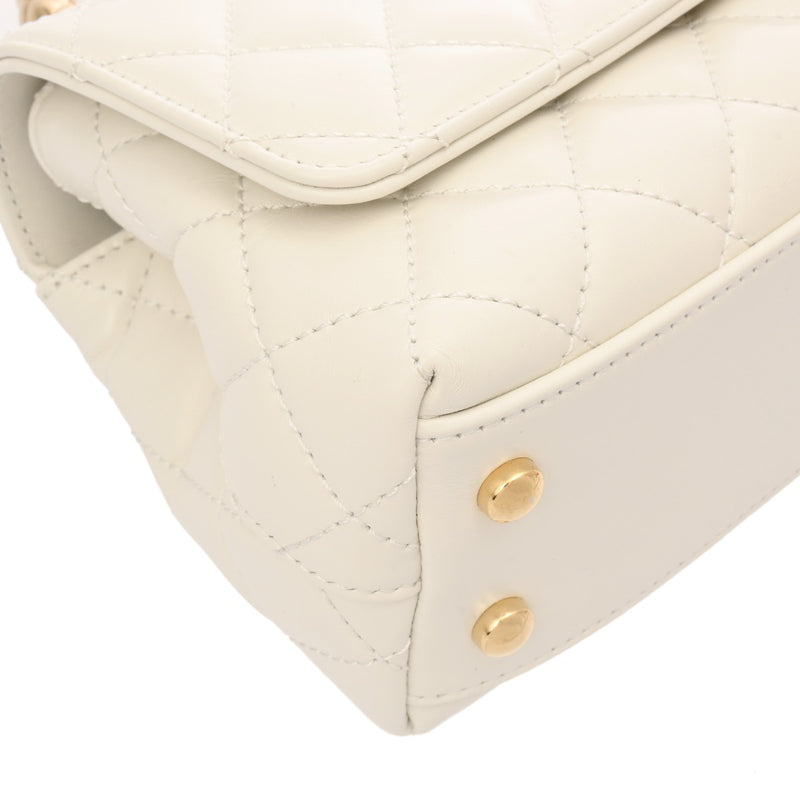 CHANEL シャネル マトラッセ トップハンドル XXS 2WAY ホワイト AS2215 レディース レザー ハンドバッグ 新同 中古 銀蔵