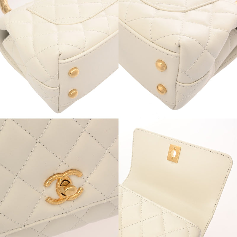 CHANEL シャネル マトラッセ トップハンドル XXS 2WAY ホワイト AS2215 レディース レザー ハンドバッグ 新同 中古 銀蔵