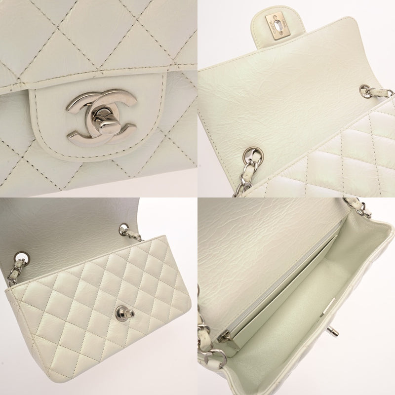 CHANEL シャネル マトラッセ ミニクラシック ハンドバッグ 20cm パールホワイト A69900 レディース エイジドカーフ ショルダーバッグ 新同 中古 銀蔵