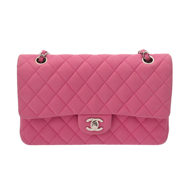 CHANEL シャネル マトラッセ チェーンショルダー 25cm Wフラップ ピンク A01112 レディース マットキャビアスキン ショルダーバッグ ABランク 中古 銀蔵