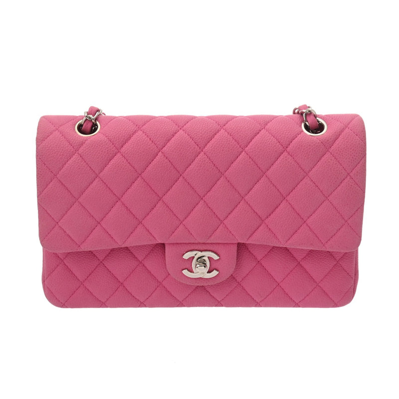 CHANEL シャネル マトラッセ チェーンショルダー 25cm Wフラップ ピンク A01112 レディース マットキャビアスキン ショルダーバッグ ABランク 中古 銀蔵