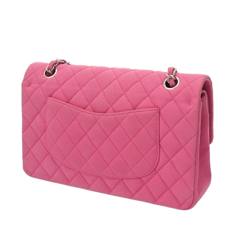 CHANEL シャネル マトラッセ チェーンショルダー 25cm Wフラップ ピンク A01112 レディース マットキャビアスキン ショルダーバッグ ABランク 中古 銀蔵