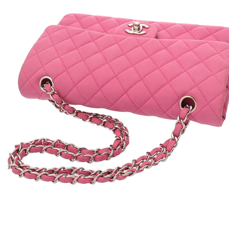 CHANEL シャネル マトラッセ チェーンショルダー 25cm Wフラップ ピンク A01112 レディース マットキャビアスキン ショルダーバッグ ABランク 中古 銀蔵