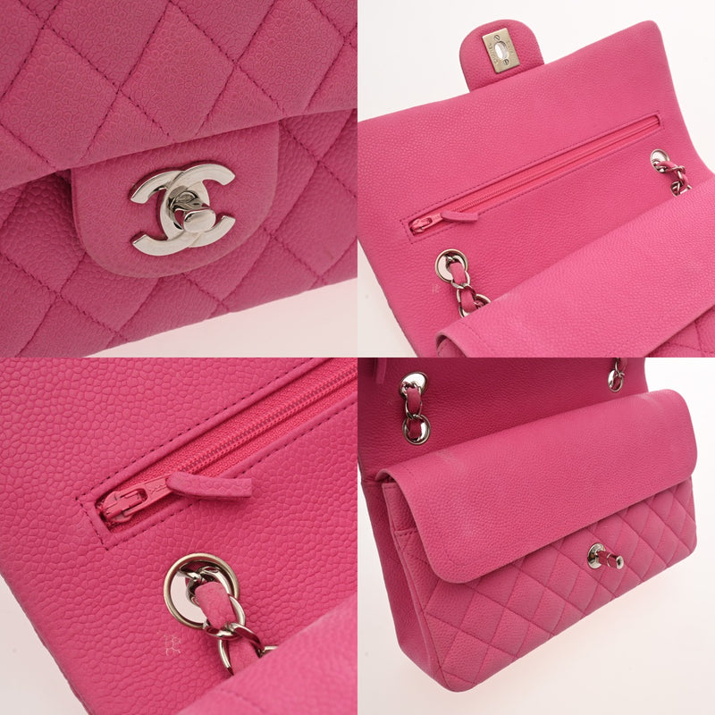 CHANEL シャネル マトラッセ チェーンショルダー 25cm Wフラップ ピンク A01112 レディース マットキャビアスキン ショルダーバッグ ABランク 中古 銀蔵