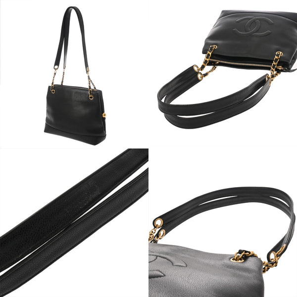 CHANEL シャネル チェーントート ブラック レディース キャビアスキン トートバッグ Bランク 中古 銀蔵