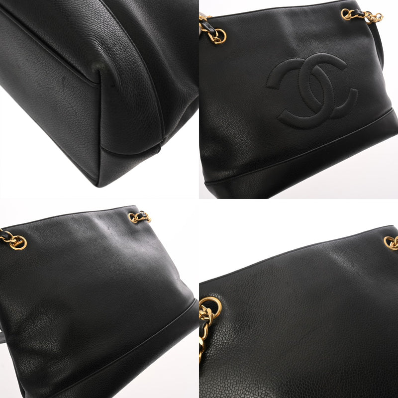CHANEL シャネル チェーントート ブラック レディース キャビアスキン トートバッグ Bランク 中古 銀蔵