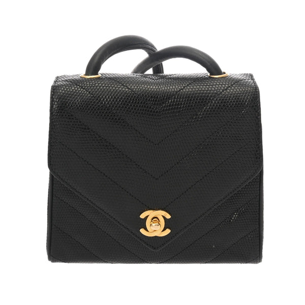 CHANEL シャネル Vステッチ ブラック レディース リザード ショルダーバッグ Bランク 中古 銀蔵