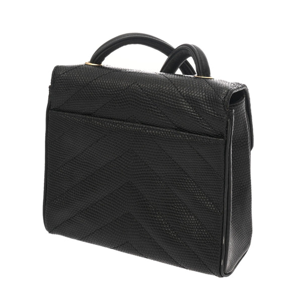 CHANEL シャネル Vステッチ ブラック レディース リザード ショルダーバッグ Bランク 中古 銀蔵