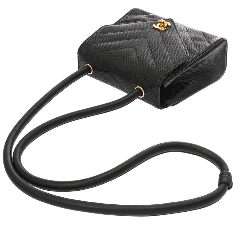 CHANEL シャネル Vステッチ ブラック レディース リザード ショルダー