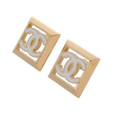 CHANEL シャネル スクエア ロゴ ピアス ゴールド/ホワイト レディース GP ピアス Aランク 中古 銀蔵