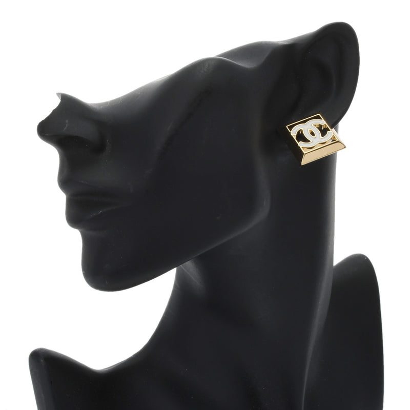 CHANEL シャネル スクエア ロゴ ピアス ゴールド/ホワイト レディース GP ピアス Aランク 中古 銀蔵