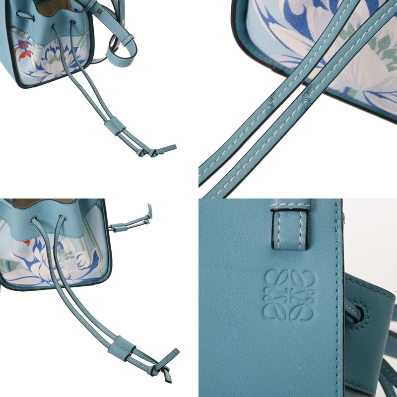 LOEWE ロエベ ハンモック ドローストリング バッグミニ フラワー柄 ブルー 328.72.V07 レディース レザー キャンバス ショルダーバッグ ABランク 中古 銀蔵
