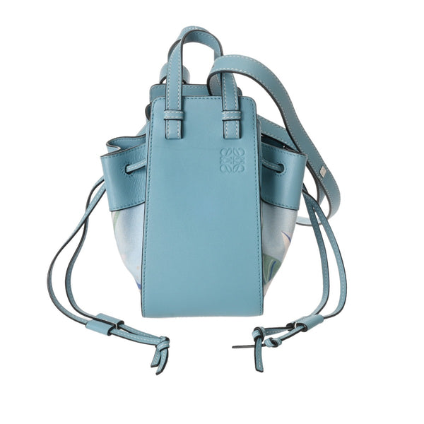 LOEWE ロエベ ハンモック ドローストリング バッグミニ フラワー柄 ブルー 328.72.V07 レディース レザー キャンバス ショルダーバッグ ABランク 中古 銀蔵