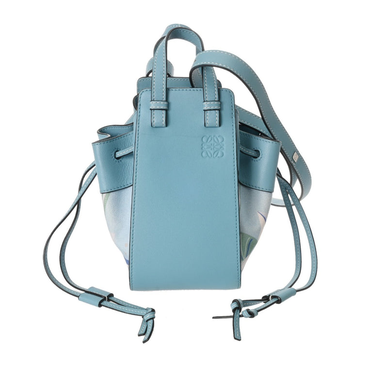 LOEWE ロエベ ハンモック ドローストリング バッグミニ フラワー柄 ブルー 328.72.V07 レディース レザー キャンバス ショルダーバッグ ABランク 中古 銀蔵