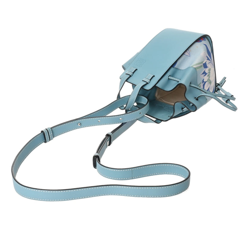 LOEWE ロエベ ハンモック ドローストリング バッグミニ フラワー柄 ブルー 328.72.V07 レディース レザー キャンバス ショルダーバッグ ABランク 中古 銀蔵