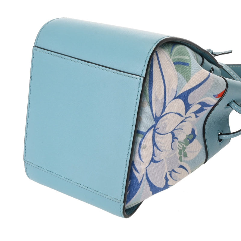 LOEWE ロエベ ハンモック ドローストリング バッグミニ フラワー柄 ブルー 328.72.V07 レディース レザー キャンバス ショルダーバッグ ABランク 中古 銀蔵