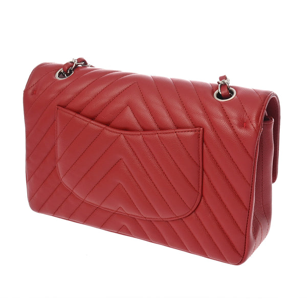 CHANEL シャネル マトラッセ チェーンショルダー 25cm Wフラップ Vステッチ レッド A01112 レディース キャビアスキン ショルダーバッグ Aランク 中古 銀蔵