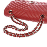 CHANEL シャネル マトラッセ チェーンショルダー 25cm Wフラップ Vステッチ レッド A01112 レディース キャビアスキン ショルダーバッグ Aランク 中古 銀蔵