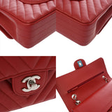 CHANEL シャネル マトラッセ チェーンショルダー 25cm Wフラップ Vステッチ レッド A01112 レディース キャビアスキン ショルダーバッグ Aランク 中古 銀蔵