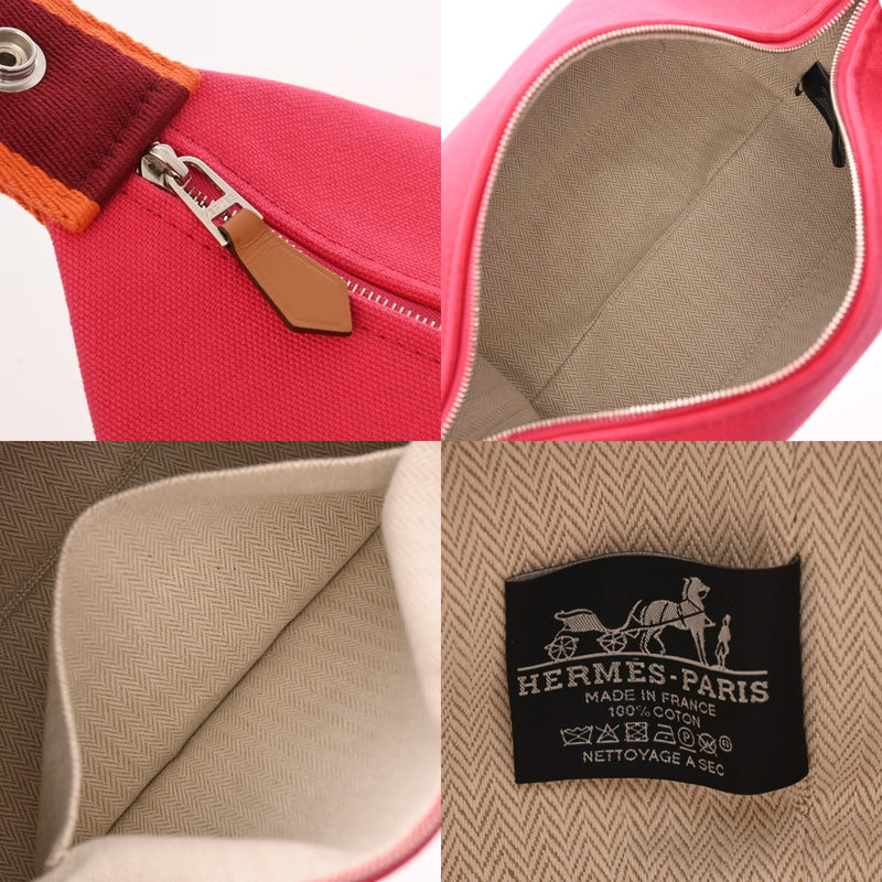 HERMES エルメス ブリッドアブラック PM ハイビスカス シルバー金具 レディース コットン100％ ポーチ 未使用 銀蔵