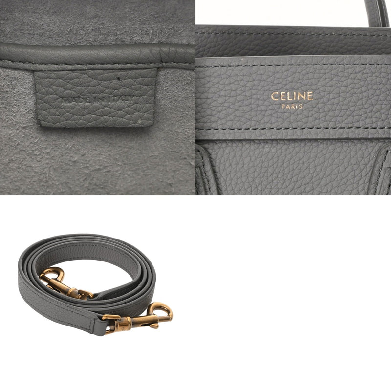 CELINE セリーヌ ラゲージ ナノ 2WAY グレー 189243 レディース ドラムドカーフ ハンドバッグ ABランク 中古 銀蔵