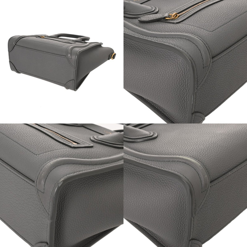 CELINE セリーヌ ラゲージ ナノ 2WAY グレー 189243 レディース ドラムドカーフ ハンドバッグ ABランク 中古 銀蔵