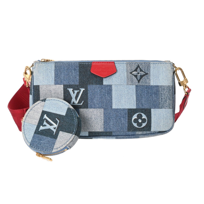 LOUIS VUITTON ルイヴィトン モノグラムデニム ミュルティ ポシェット アクセソワール ブルー M44990 レディース モノグラムデニム ショルダーバッグ ABランク 中古 銀蔵