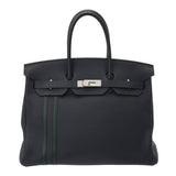 HERMES エルメス バーキン 35 オフィサー ブルーニュイ/ヴェールシブレ シルバー金具 C刻印(2018年頃) ユニセックス トゴ ヴォースイフト ハンドバッグ ABランク 中古 銀蔵