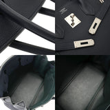 HERMES エルメス バーキン 35 オフィサー ブルーニュイ/ヴェールシブレ シルバー金具 C刻印(2018年頃) ユニセックス トゴ ヴォースイフト ハンドバッグ ABランク 中古 銀蔵