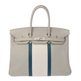 HERMES エルメス バーキン クラブ 35 ミコノス/ホワイト □O刻印(2011年頃) ユニセックス トリヨンクレマンス リザード ハンドバッグ Bランク 中古 銀蔵